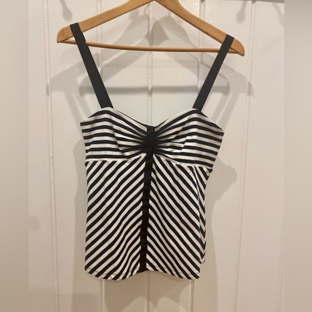 MaxMara Max & Co. Navy and White Striped Top with‎ Navy Ribbon Straps - Size L